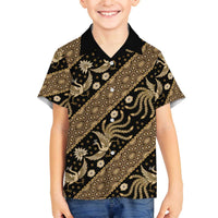 Indonesia Batik Pattern Family Matching Off The Shoulder Long Sleeve Dress and Hawaiian Shirt Gold Version LT01 Son's Shirt Gold - Polynesian Pride