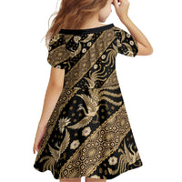Indonesia Batik Pattern Family Matching Off Shoulder Maxi Dress and Hawaiian Shirt Gold Version