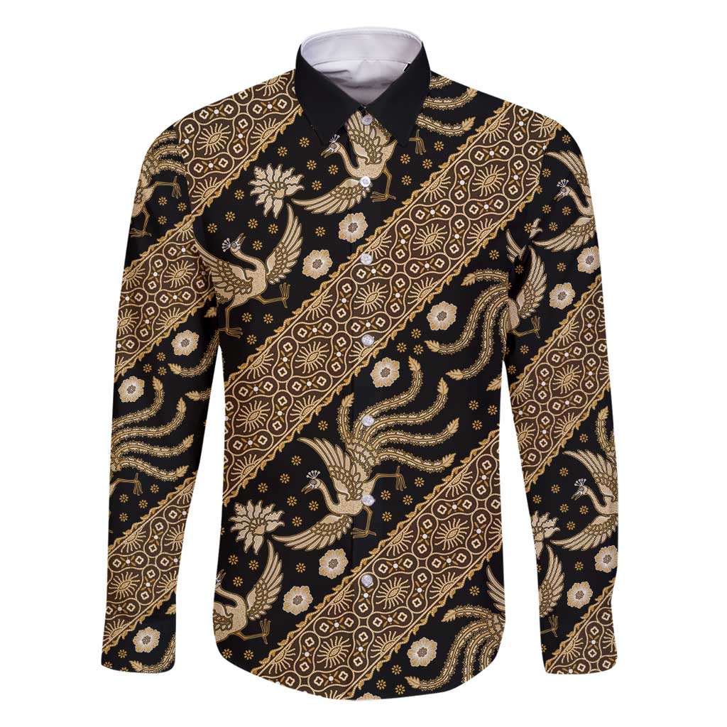 Indonesia Batik Pattern Family Matching Off Shoulder Maxi Dress and Hawaiian Shirt Gold Version