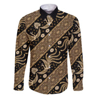 Indonesia Batik Pattern Family Matching Off Shoulder Maxi Dress and Hawaiian Shirt Gold Version