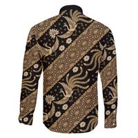 Indonesia Batik Pattern Family Matching Off Shoulder Maxi Dress and Hawaiian Shirt Gold Version