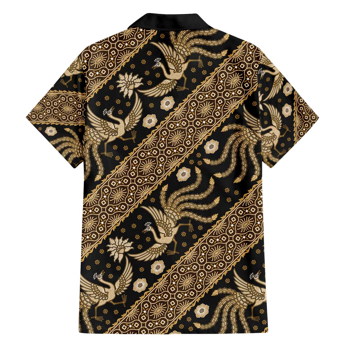 Indonesia Batik Pattern Family Matching Off Shoulder Short Dress and Hawaiian Shirt Gold Version