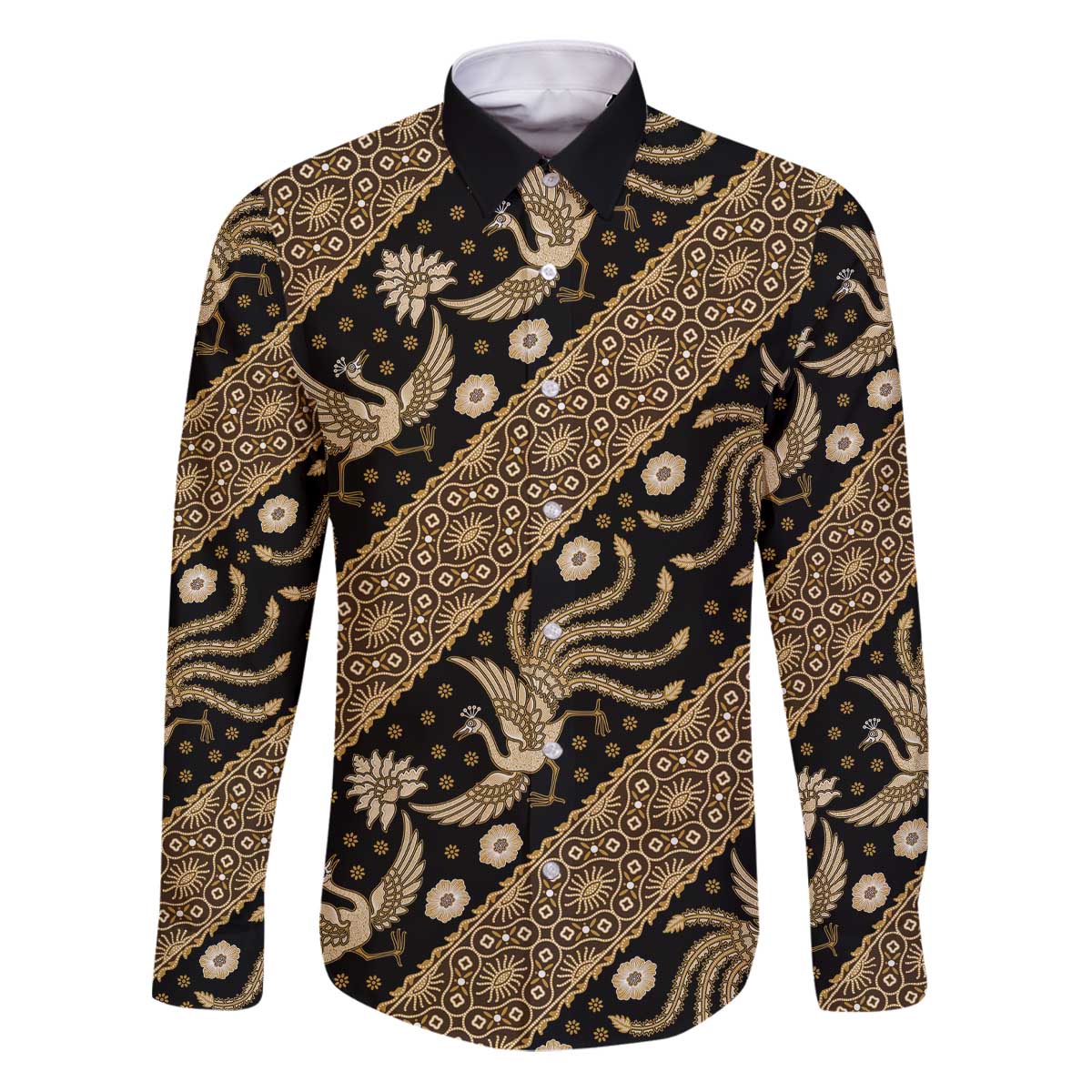 Indonesia Batik Pattern Family Matching Puletasi and Hawaiian Shirt Gold Version
