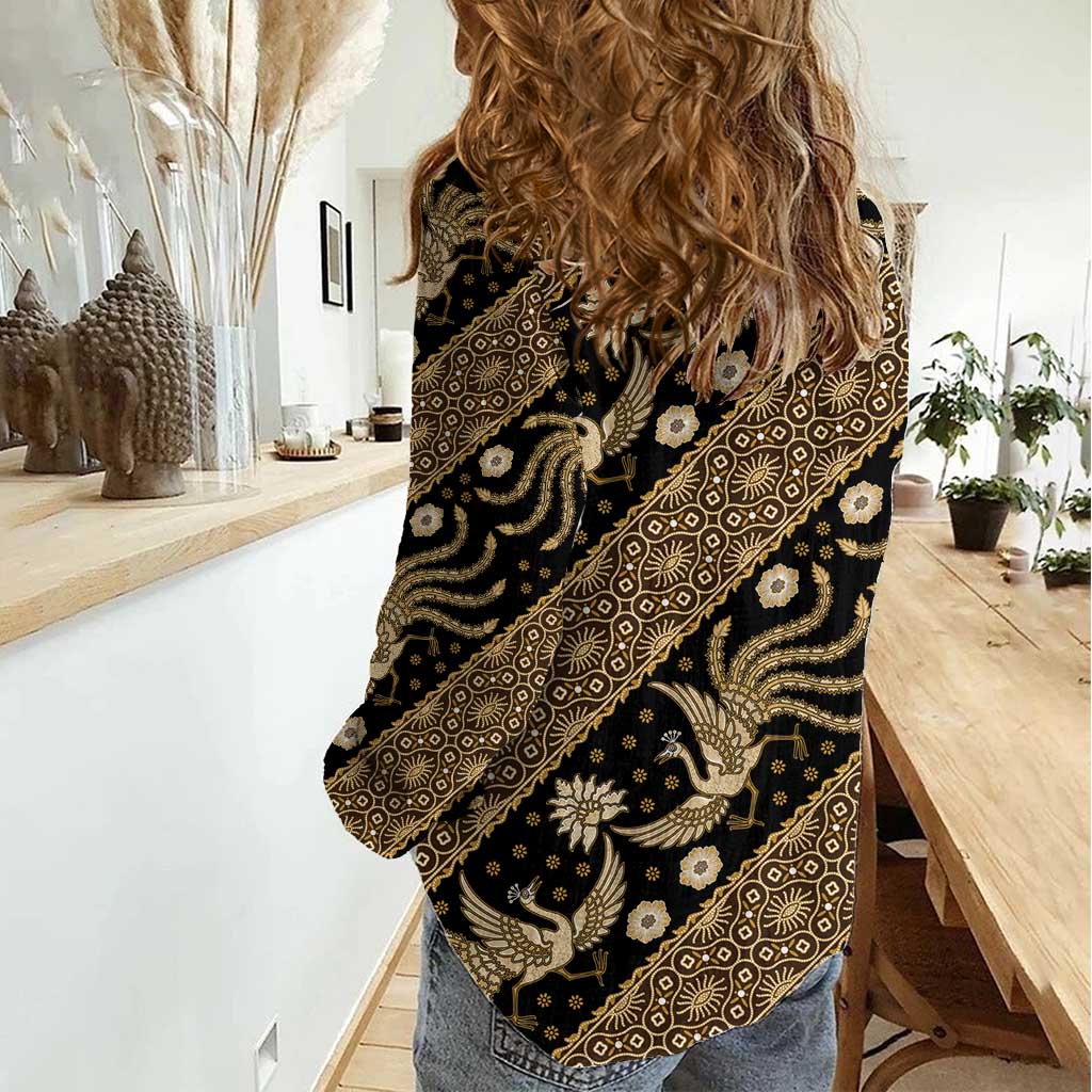 Indonesia Batik Pattern Women Casual Shirt Gold Version