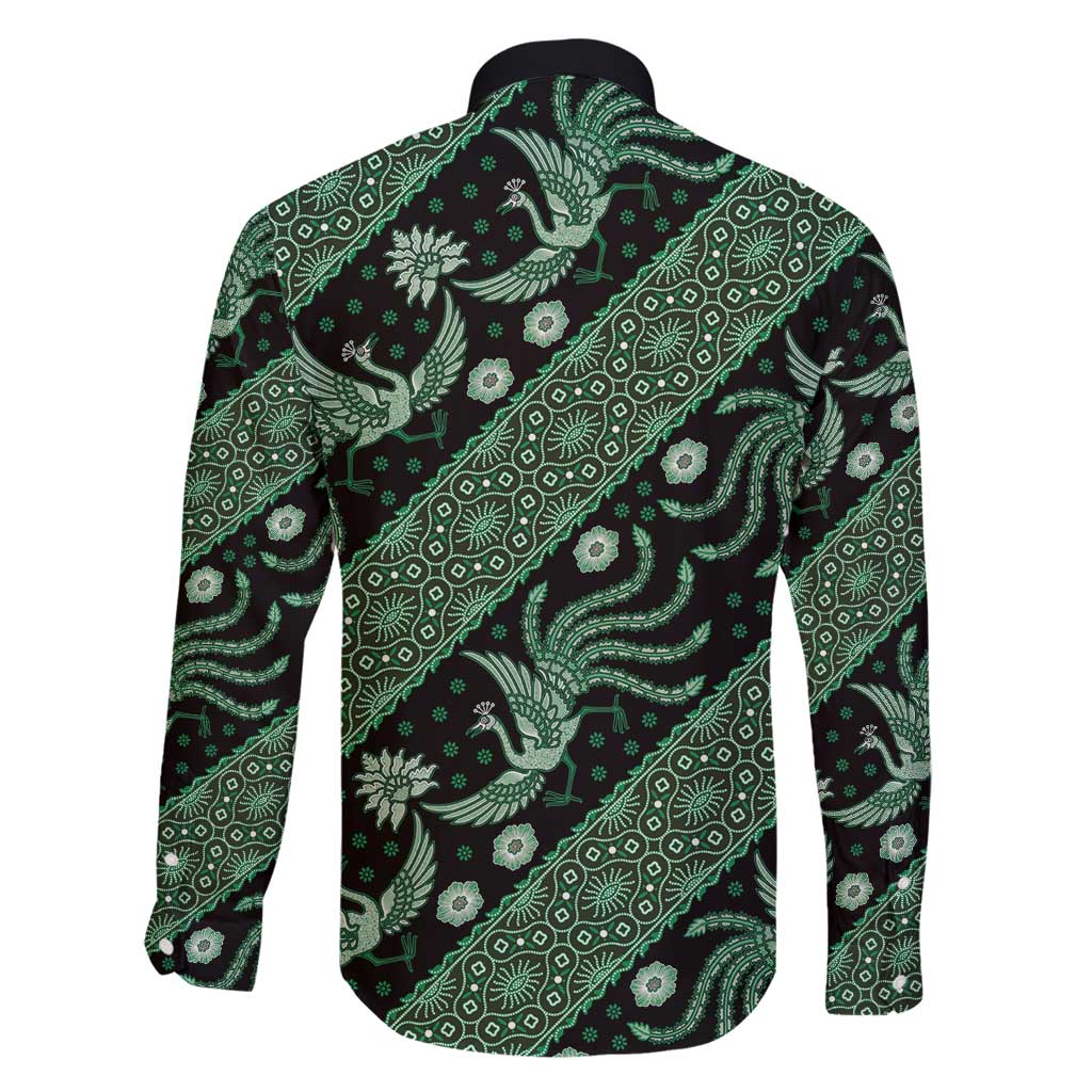 Indonesia Batik Pattern Family Matching Mermaid Dress and Hawaiian Shirt Green Version