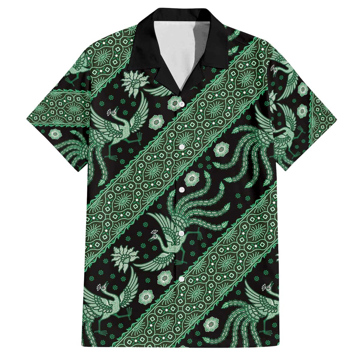 Indonesia Batik Pattern Family Matching Off The Shoulder Long Sleeve Dress and Hawaiian Shirt Green Version LT01 Dad's Shirt - Short Sleeve Green - Polynesian Pride