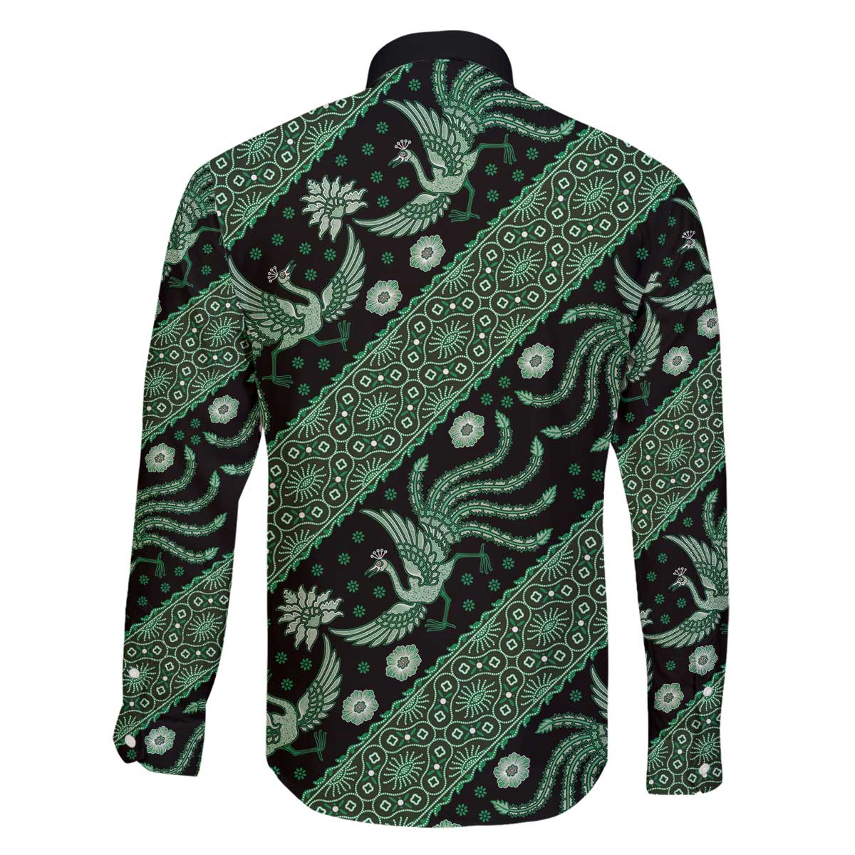 Indonesia Batik Pattern Family Matching Off The Shoulder Long Sleeve Dress and Hawaiian Shirt Green Version LT01 - Polynesian Pride
