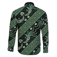 Indonesia Batik Pattern Family Matching Off Shoulder Maxi Dress and Hawaiian Shirt Green Version