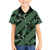 Indonesia Batik Pattern Family Matching Summer Maxi Dress and Hawaiian Shirt Green Version