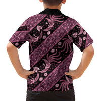 Indonesia Batik Pattern Family Matching Off The Shoulder Long Sleeve Dress and Hawaiian Shirt Pink Version LT01 - Polynesian Pride