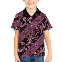 Indonesia Batik Pattern Family Matching Off The Shoulder Long Sleeve Dress and Hawaiian Shirt Pink Version LT01 Son's Shirt Pink - Polynesian Pride