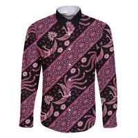 Indonesia Batik Pattern Family Matching Off Shoulder Maxi Dress and Hawaiian Shirt Pink Version