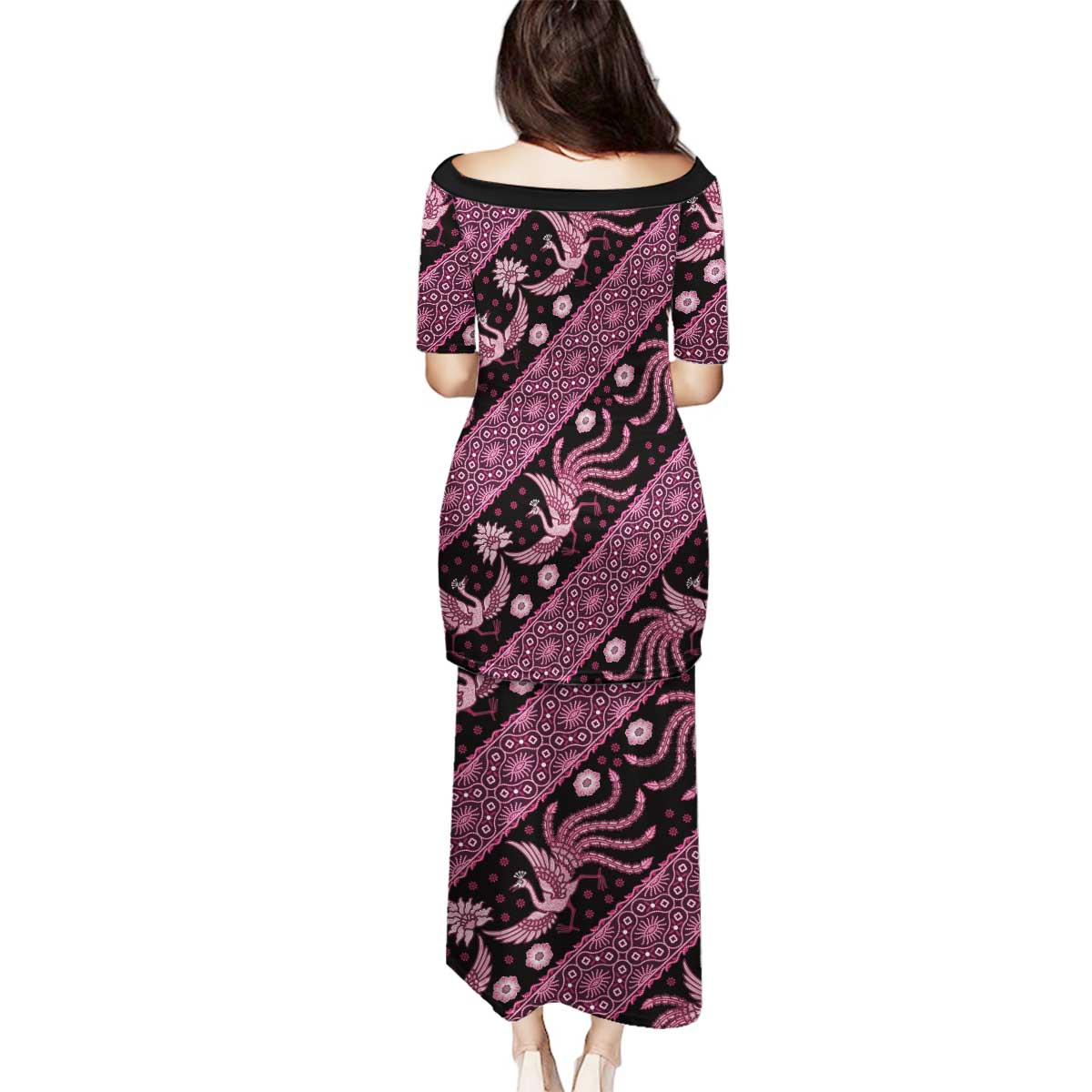 Indonesia Batik Pattern Family Matching Puletasi and Hawaiian Shirt Pink Version