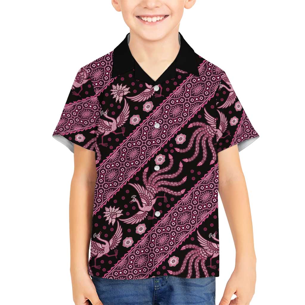 Indonesia Batik Pattern Family Matching Tank Maxi Dress and Hawaiian Shirt Pink Version