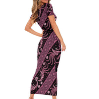 Indonesia Batik Pattern Short Sleeve Bodycon Dress Pink Version