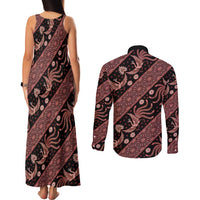 Indonesia Batik Pattern Couples Matching Tank Maxi Dress and Long Sleeve Button Shirt Red Version LT01 - Polynesian Pride