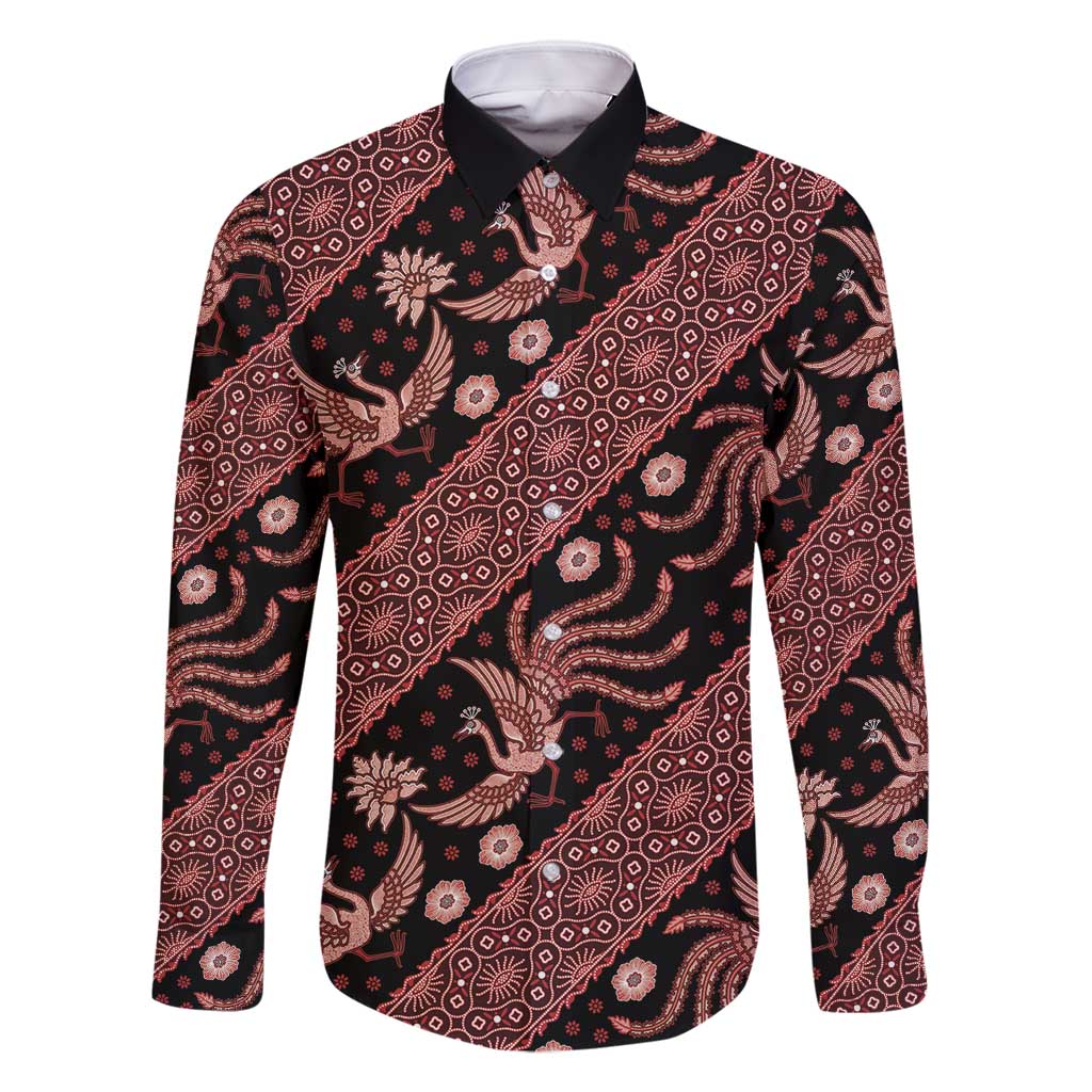 Indonesia Batik Pattern Family Matching Long Sleeve Bodycon Dress and Hawaiian Shirt Red Version