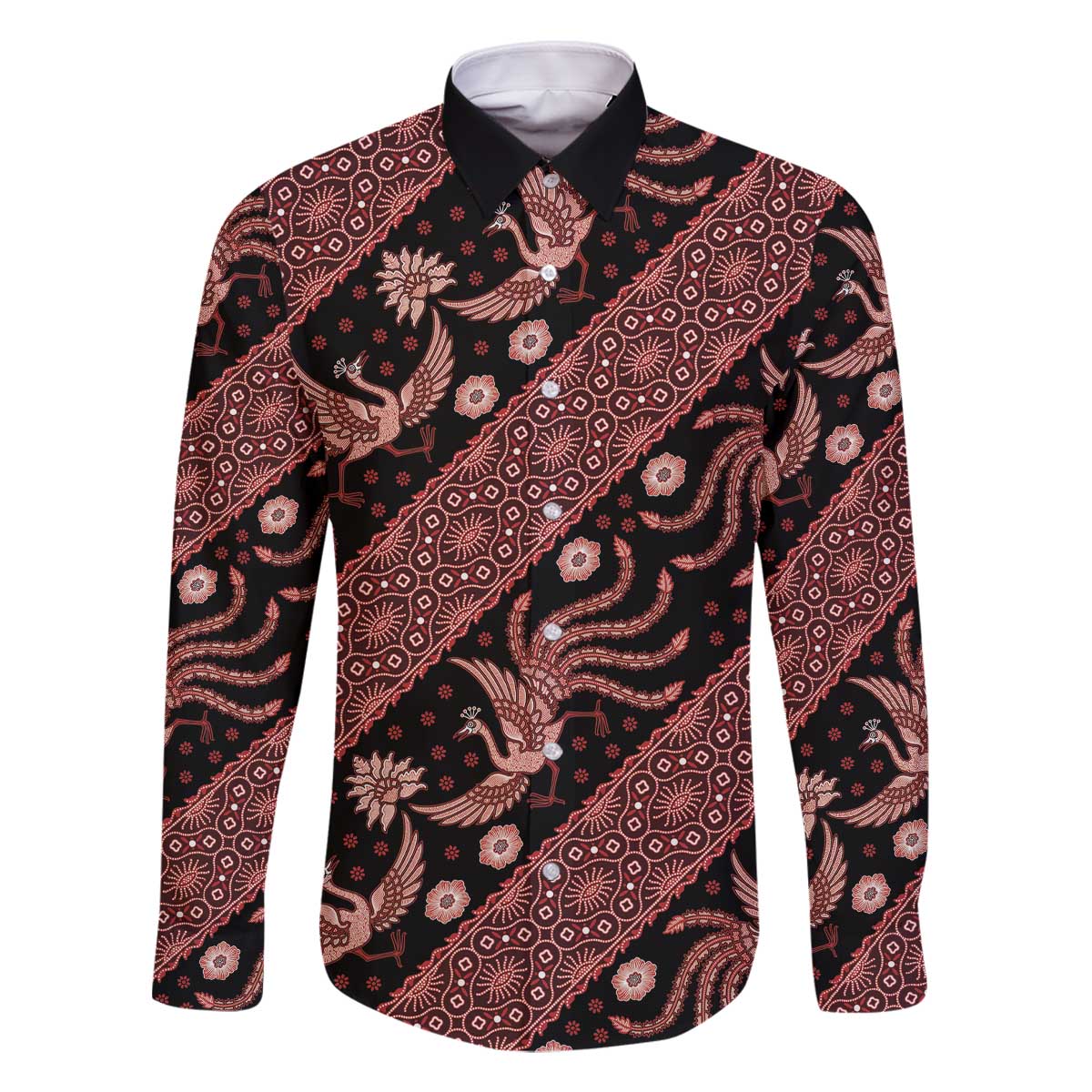 Indonesia Batik Pattern Family Matching Off Shoulder Short Dress and Hawaiian Shirt Red Version