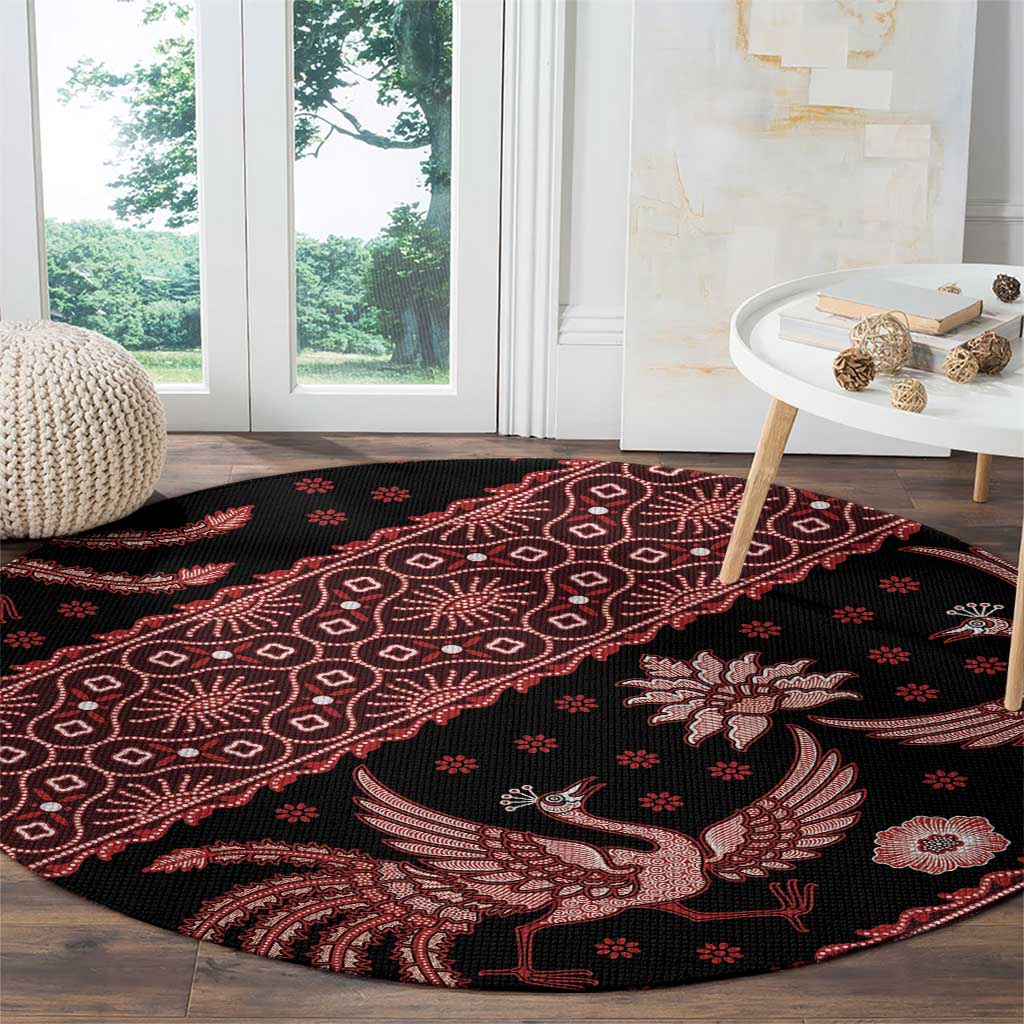 Indonesia Batik Pattern Round Carpet Red Version
