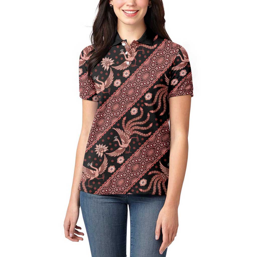 Indonesia Batik Pattern Women Polo Shirt Red Version