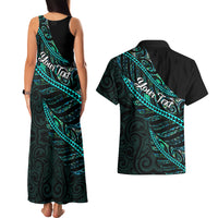 Personalised Aotearoa Couples Matching Tank Maxi Dress and Hawaiian Shirt Silver Fern Mix Paua Shell Polynesian Pattern LT01 - Polynesian Pride