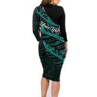 Personalised Aotearoa Family Matching Long Sleeve Bodycon Dress and Hawaiian Shirt Silver Fern Mix Paua Shell Polynesian Pattern LT01 - Polynesian Pride