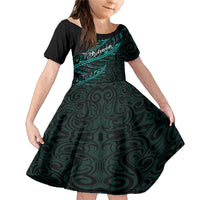 Personalised Aotearoa Family Matching Mermaid Dress and Hawaiian Shirt Silver Fern Mix Paua Shell Polynesian Pattern LT01 Daughter's Dress Black - Polynesian Pride