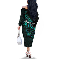 Personalised Aotearoa Family Matching Off Shoulder Long Sleeve Dress and Hawaiian Shirt Silver Fern Mix Paua Shell Polynesian Pattern LT01 - Polynesian Pride