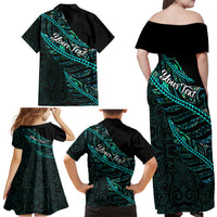 Personalised Aotearoa Family Matching Off Shoulder Maxi Dress and Hawaiian Shirt Silver Fern Mix Paua Shell Polynesian Pattern LT01 - Polynesian Pride