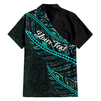 Personalised Aotearoa Family Matching Off Shoulder Short Dress and Hawaiian Shirt Silver Fern Mix Paua Shell Polynesian Pattern LT01 - Polynesian Pride