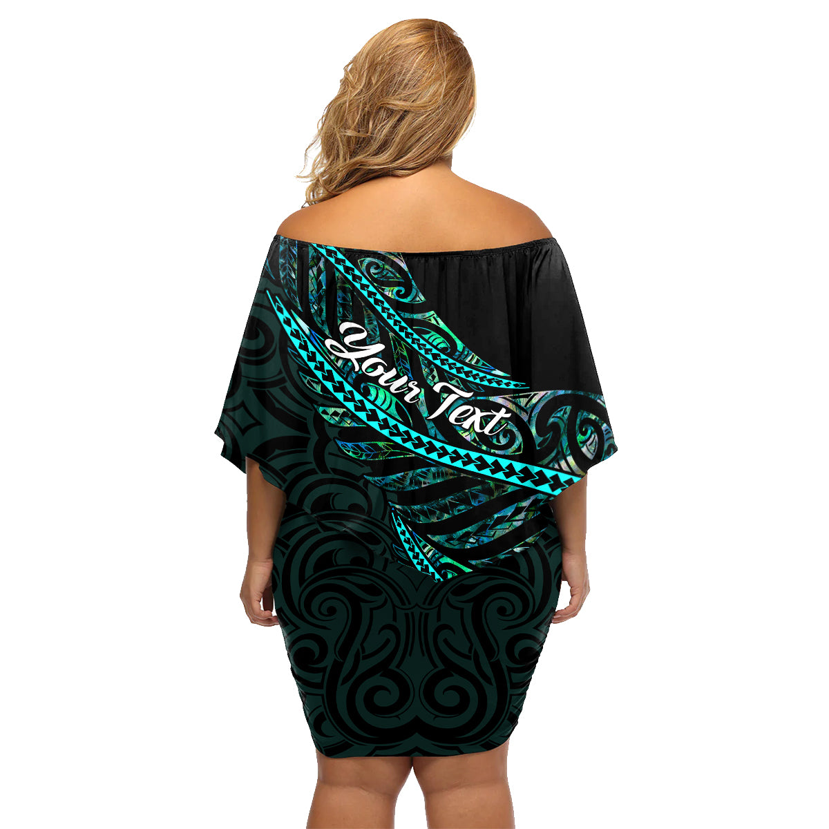 Personalised Aotearoa Family Matching Off Shoulder Short Dress and Hawaiian Shirt Silver Fern Mix Paua Shell Polynesian Pattern LT01 - Polynesian Pride