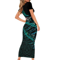 Personalised Aotearoa Family Matching Short Sleeve Bodycon Dress and Hawaiian Shirt Silver Fern Mix Paua Shell Polynesian Pattern LT01 - Polynesian Pride