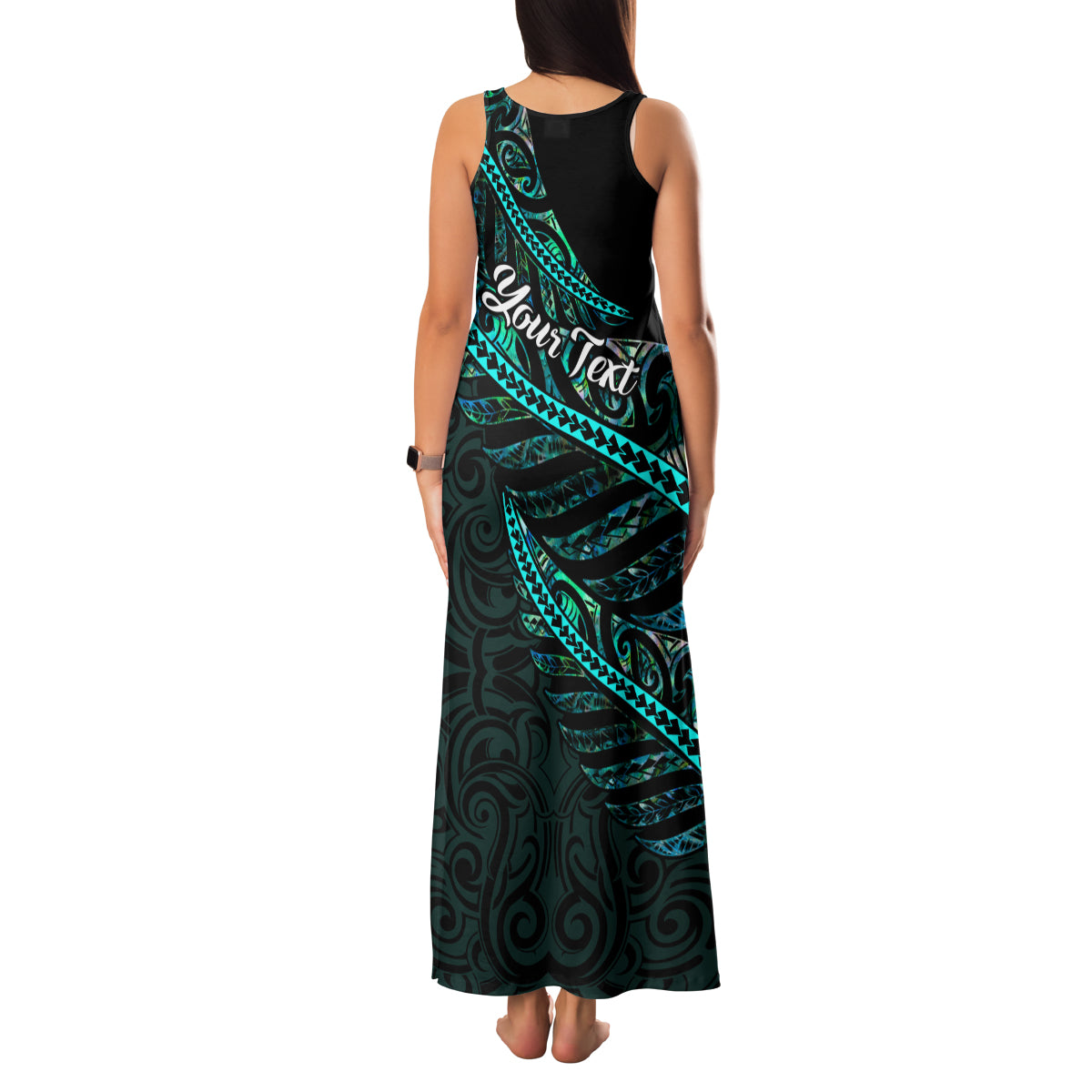Personalised Aotearoa Family Matching Tank Maxi Dress and Hawaiian Shirt Silver Fern Mix Paua Shell Polynesian Pattern LT01 - Polynesian Pride