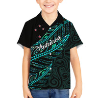 Personalised Aotearoa Kid Hawaiian Shirt Silver Fern Mix Paua Shell Polynesian Pattern LT01 Kid Black - Polynesian Pride