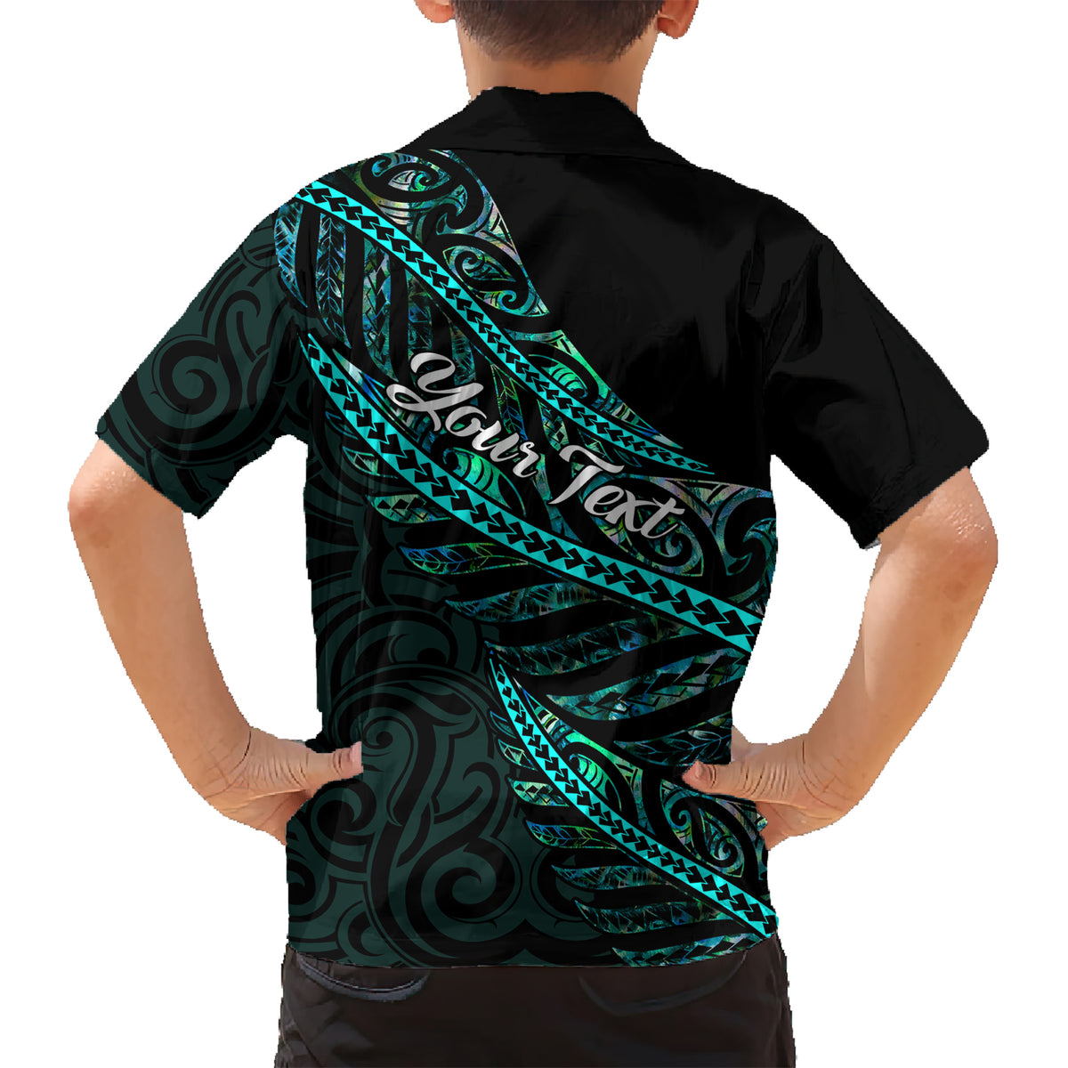 Personalised Aotearoa Kid Hawaiian Shirt Silver Fern Mix Paua Shell Polynesian Pattern LT01 - Polynesian Pride