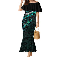 Personalised Aotearoa Mermaid Dress Silver Fern Mix Paua Shell Polynesian Pattern LT01 Women Black - Polynesian Pride