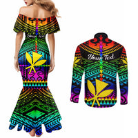 Personalised Hawaii Couples Matching Mermaid Dress and Long Sleeve Button Shirts Kanaka Maoli Kakau 2023 National Coming Out Day LT01 - Polynesian Pride