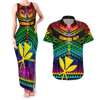 Personalised Hawaii Couples Matching Tank Maxi Dress and Hawaiian Shirt Kanaka Maoli Kakau 2023 National Coming Out Day LT01 Black - Polynesian Pride