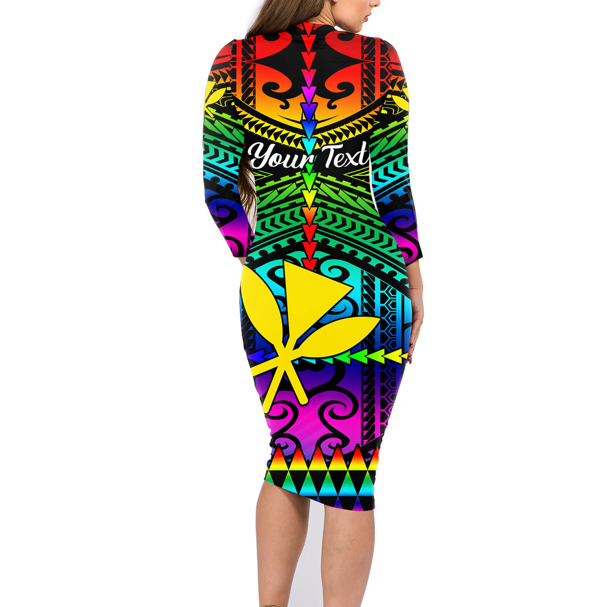 Personalised Hawaii Family Matching Long Sleeve Bodycon Dress and Hawaiian Shirt Kanaka Maoli Kakau 2023 National Coming Out Day LT01 - Polynesian Pride