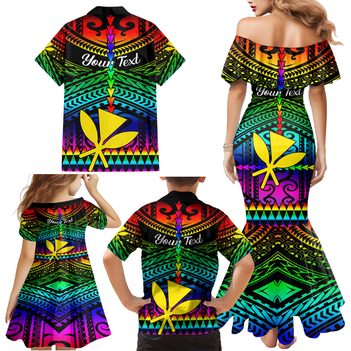 Personalised Hawaii Family Matching Mermaid Dress and Hawaiian Shirt Kanaka Maoli Kakau 2023 National Coming Out Day LT01 - Polynesian Pride