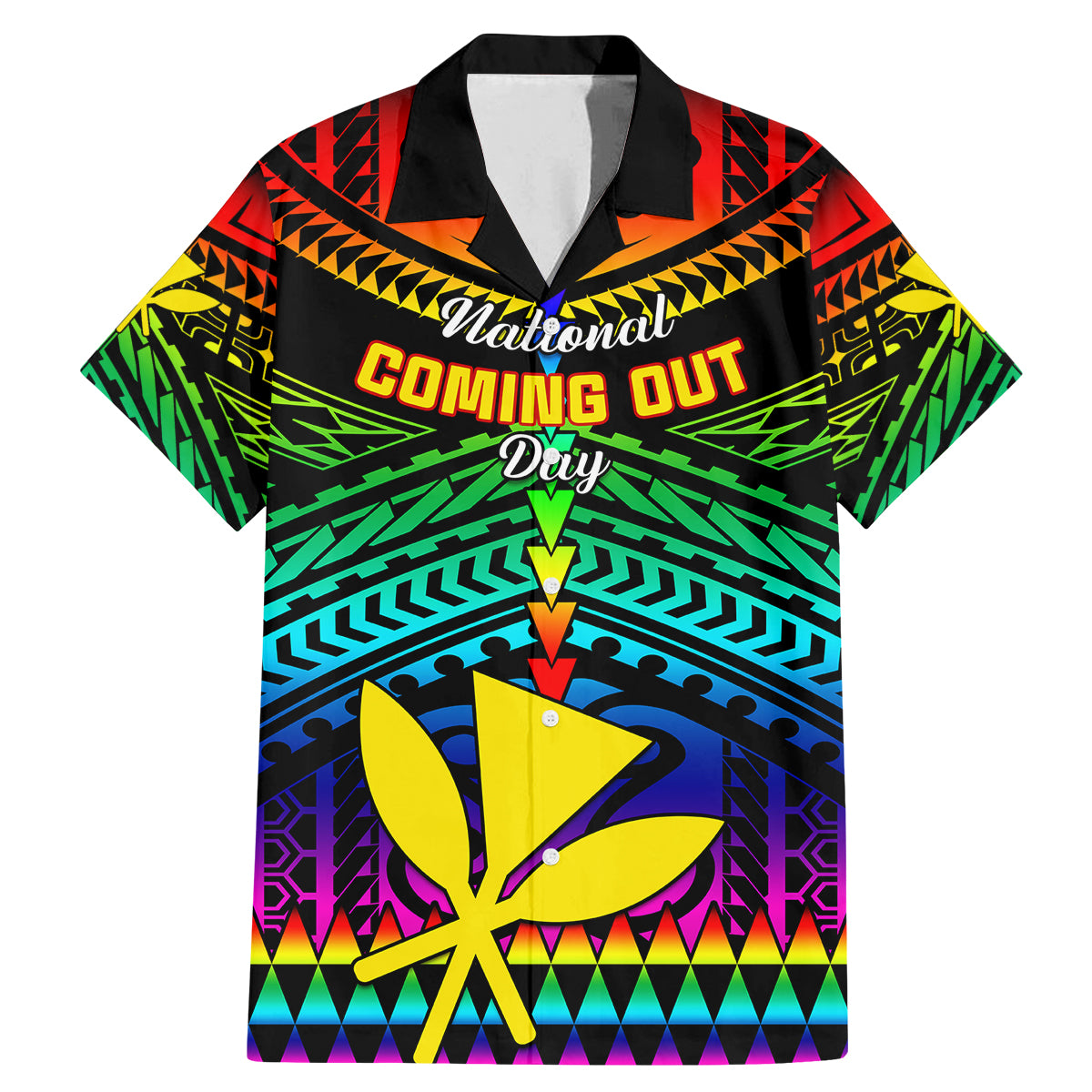 Personalised Hawaii Family Matching Mermaid Dress and Hawaiian Shirt Kanaka Maoli Kakau 2023 National Coming Out Day LT01 Dad's Shirt - Short Sleeve Black - Polynesian Pride