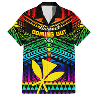 Personalised Hawaii Family Matching Off Shoulder Long Sleeve Dress and Hawaiian Shirt Kanaka Maoli Kakau 2023 National Coming Out Day LT01 Dad's Shirt - Short Sleeve Black - Polynesian Pride