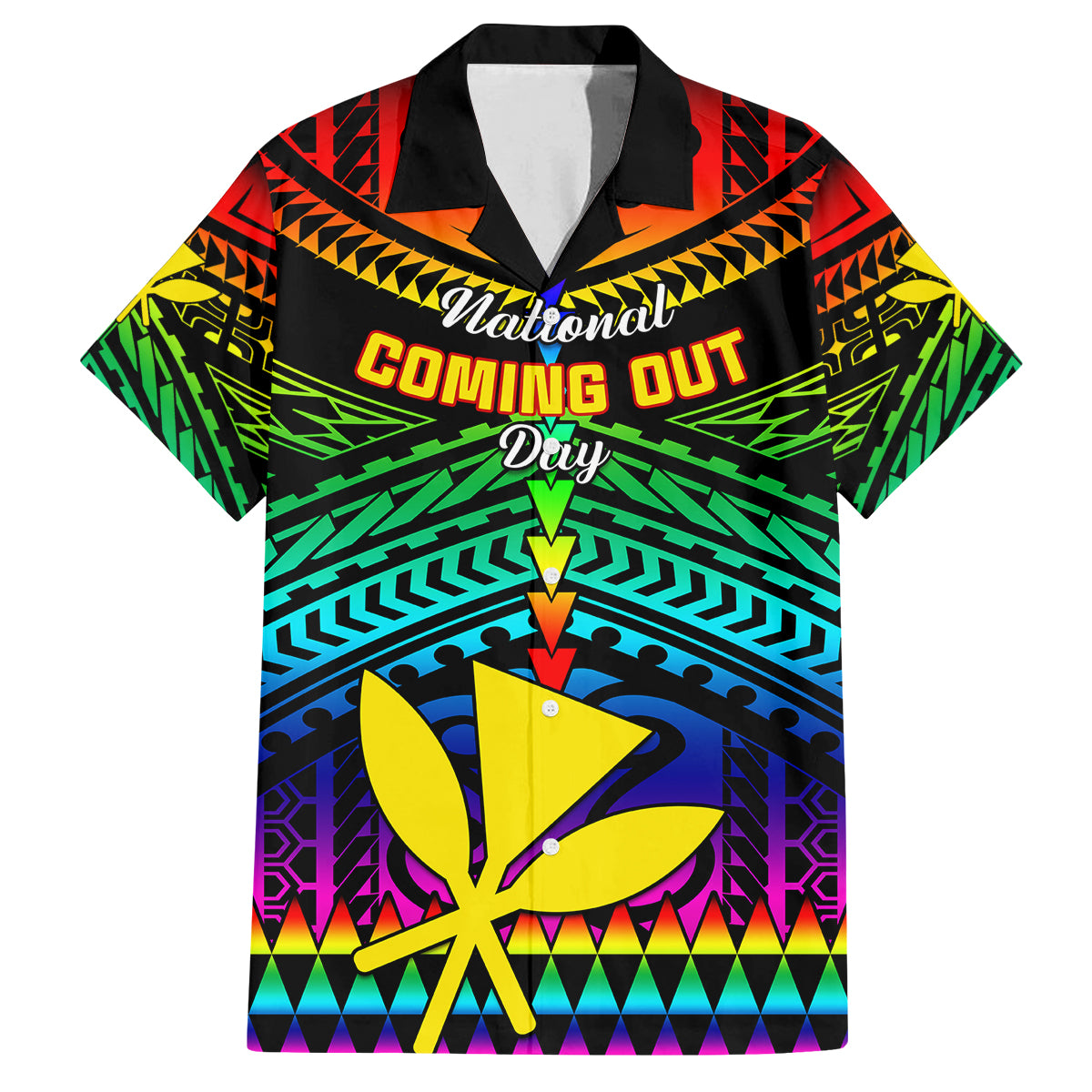 Personalised Hawaii Family Matching Off Shoulder Maxi Dress and Hawaiian Shirt Kanaka Maoli Kakau 2023 National Coming Out Day LT01 Dad's Shirt - Short Sleeve Black - Polynesian Pride