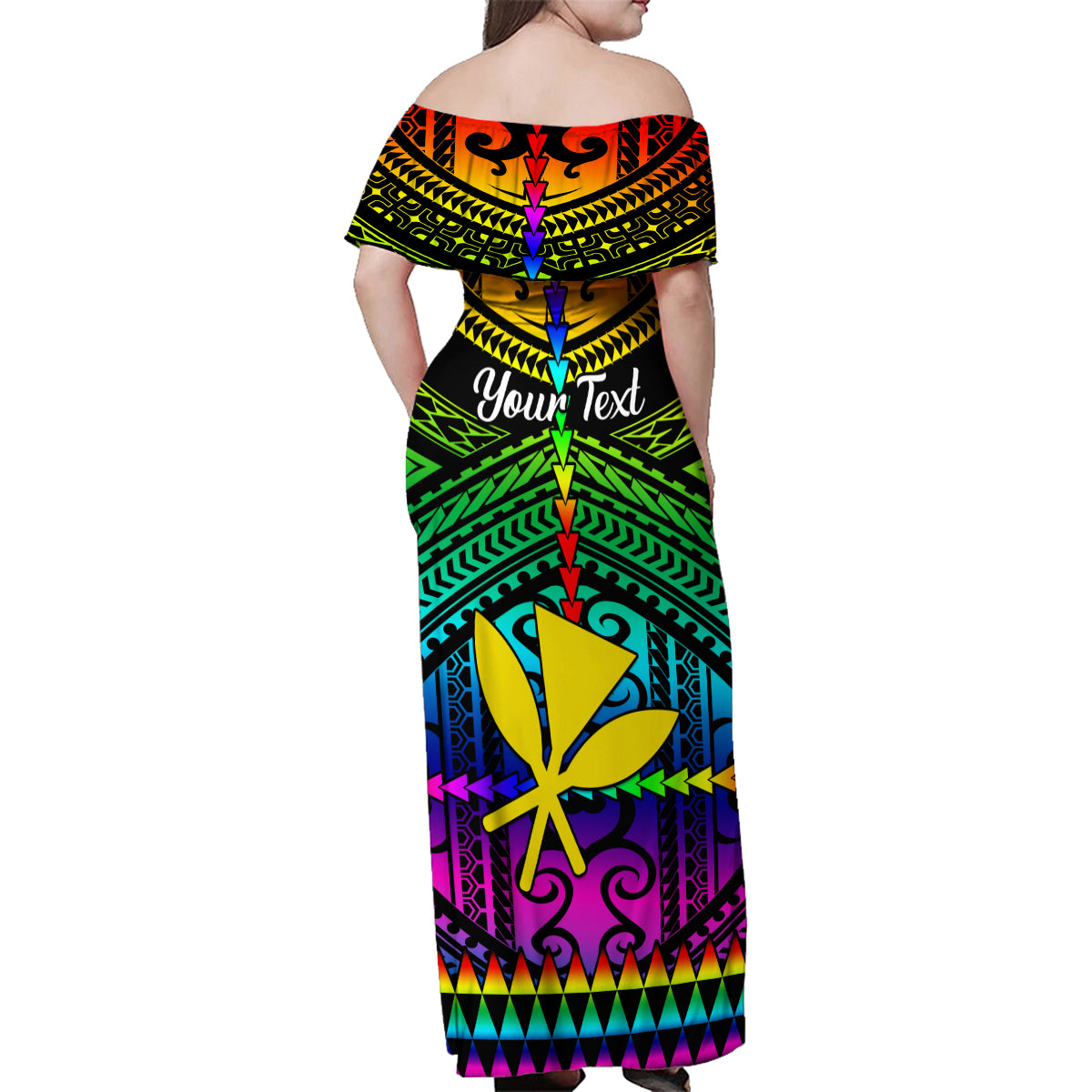 Personalised Hawaii Family Matching Off Shoulder Maxi Dress and Hawaiian Shirt Kanaka Maoli Kakau 2023 National Coming Out Day LT01 - Polynesian Pride