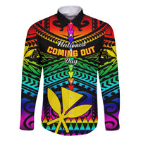Personalised Hawaii Family Matching Off Shoulder Short Dress and Hawaiian Shirt Kanaka Maoli Kakau 2023 National Coming Out Day LT01 Dad's Shirt - Long Sleeve Black - Polynesian Pride