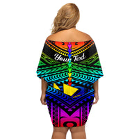 Personalised Hawaii Family Matching Off Shoulder Short Dress and Hawaiian Shirt Kanaka Maoli Kakau 2023 National Coming Out Day LT01 - Polynesian Pride