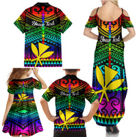 Personalised Hawaii Family Matching Summer Maxi Dress and Hawaiian Shirt Kanaka Maoli Kakau 2023 National Coming Out Day LT01 - Polynesian Pride