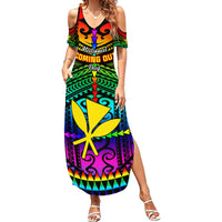 Personalised Hawaii Family Matching Summer Maxi Dress and Hawaiian Shirt Kanaka Maoli Kakau 2023 National Coming Out Day LT01 Mom's Dress Black - Polynesian Pride