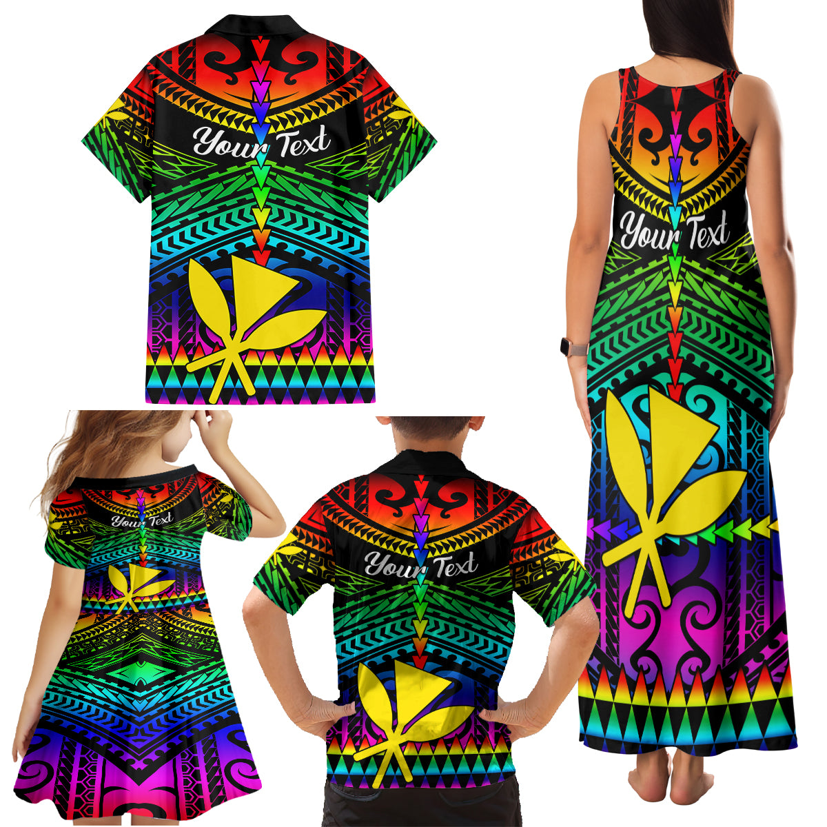 Personalised Hawaii Family Matching Tank Maxi Dress and Hawaiian Shirt Kanaka Maoli Kakau 2023 National Coming Out Day LT01 - Polynesian Pride