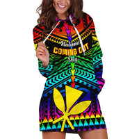 Personalised Hawaii Hoodie Dress Kanaka Maoli Kakau 2023 National Coming Out Day LT01 Black - Polynesian Pride